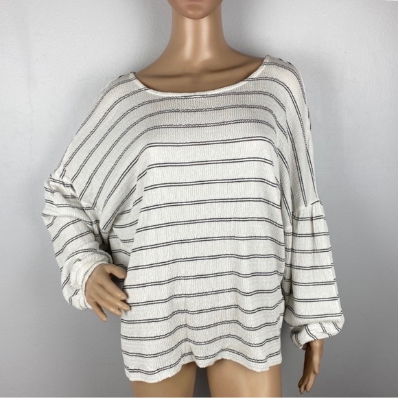 NEW FRENCH CONNECTION STRIPED BALLOON SLEEVE TOP - Picture 2 of 8